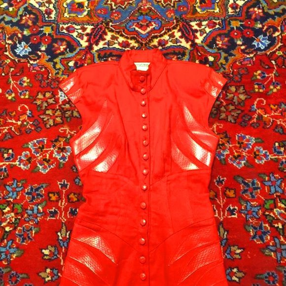 VTG 80s Young Edwardian Punk Faux Leather Dress - Picture 4 of 7